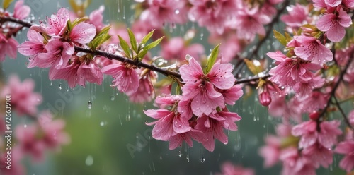 Close-up of raindrops on vibrant spring blossoms , bloom, vibrant