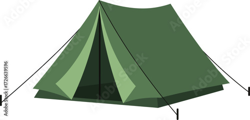 Compact green two-person a-frame tent ideal for camping hiking backpacking and outdoor adventures isolated on transparent background