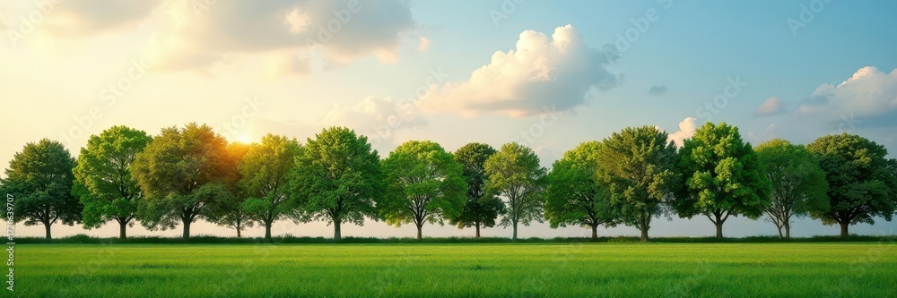 Fototapeta premium Endless line of trees against a sky, seamless texture , image, foliage, environment