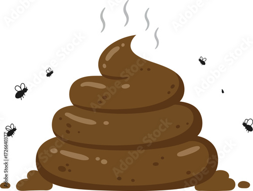 Humorous pile of poop with flies evoking funny emoticons and cartoonish expressions for lighthearted digital content isolated on transparent background