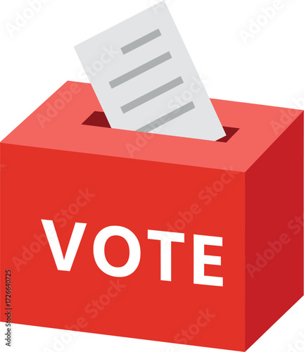 Red ballot box with vote text and paper inserting symbolizing election choice and democratic process participation isolated on transparent background