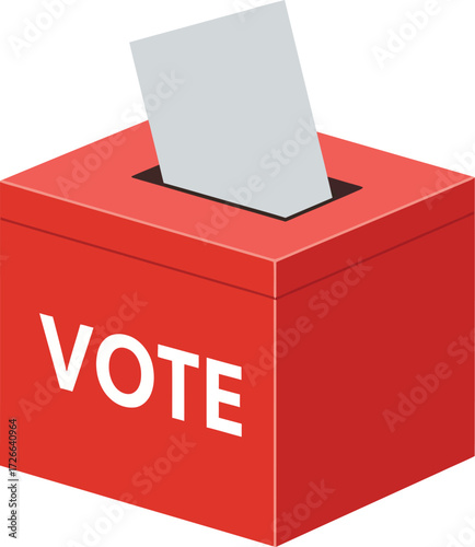 Red vote box with paper ballot symbolizing democratic election participation and civic duty for voting day isolated on transparent background