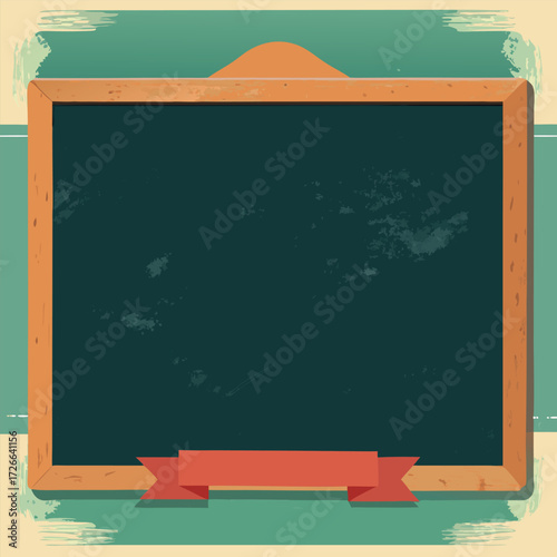 An old rustic blackboard with a wooden frame, slightly worn edges, and chalk dust marks, empty and ready for creative writing or classroom design