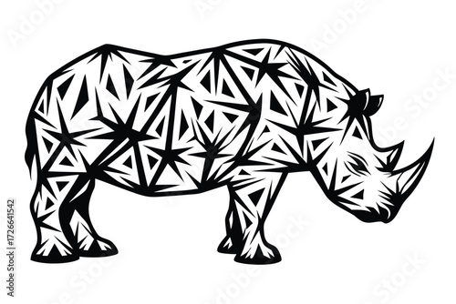 Isolated stylized raccoon faces forward with geometric shapes creating a modern, minimalist appearance