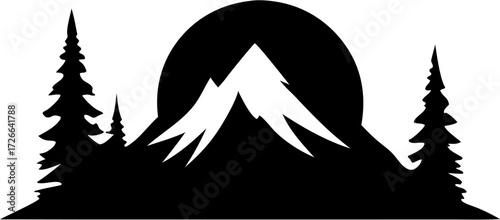 Mountains Silhouette Vector | Landscape, Peaks, Nature, Outdoor Clipart Design