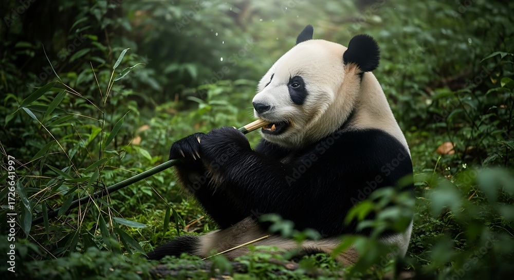 Obraz premium Panda eating bamboo shoot.
