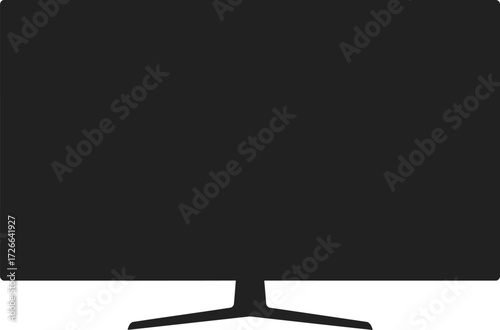 Modern flat screen computer monitor display device with sleek stand and dark screen isolated on transparent background