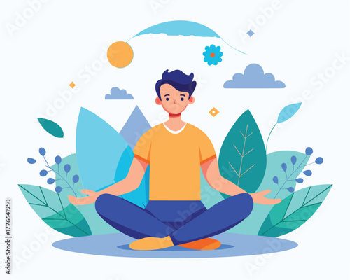 Young man meditating outdoors