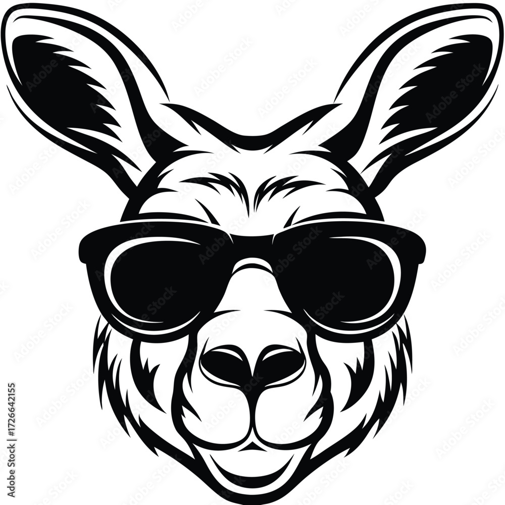 Obraz premium Kangaroo head wearing cool black sunglasses, depicted in stylized black and white lines