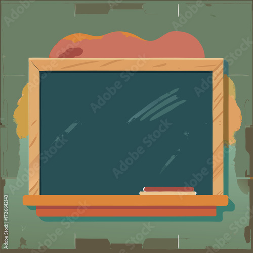 An old rustic blackboard with a wooden frame, slightly worn edges, and chalk dust marks, empty and ready for creative writing or classroom design