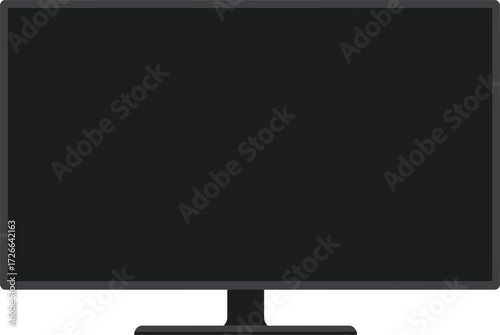 Modern flat screen led television display showing black screen with sleek stand for entertainment and media viewing isolated on transparent background