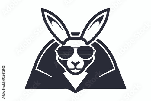 Kangaroo wearing sunglasses and dark coat strikes a funny pose in monochromatic art