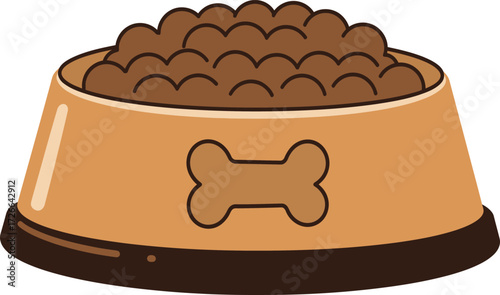 Full dog food bowl with bone emblem cute pet food dish for canines and domestic animals feeding supplies isolated on transparent background