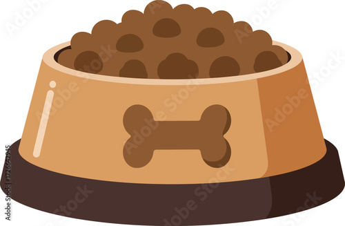 Full dog food bowl with bone emblem isolated clean image for pet nutrition and care content needs isolated on transparent background