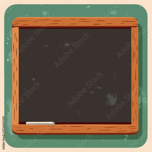 An old rustic blackboard with a wooden frame, slightly worn edges, and chalk dust marks, empty and ready for creative writing or classroom design