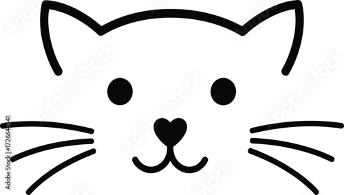 Simple line art cute cat face icon minimalist drawing hand drawn whiskers ears eyes adorable kitten head outline pet lover graphic isolated on transparent background