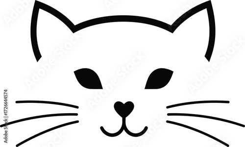 Minimalist line art cute cat face drawing simple outline feline animal icon graphic design element for kids and pet lovers isolated on transparent background