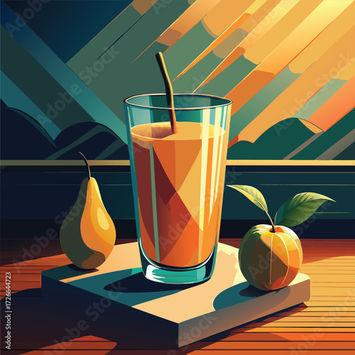 Still life of fruit and juice