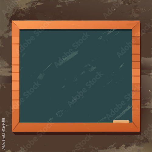 An old rustic blackboard with a wooden frame, slightly worn edges, and chalk dust marks, empty and ready for creative writing or classroom design