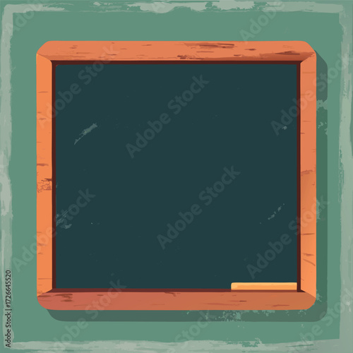 An old rustic blackboard with a wooden frame, slightly worn edges, and chalk dust marks, empty and ready for creative writing or classroom design