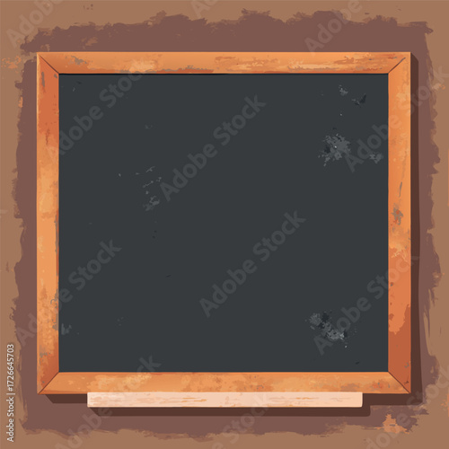 An old rustic blackboard with a wooden frame, slightly worn edges, and chalk dust marks, empty and ready for creative writing or classroom design