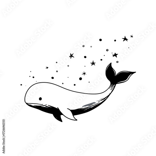 Beluga Whale. Beluga Whale simple black and white line art vector logo