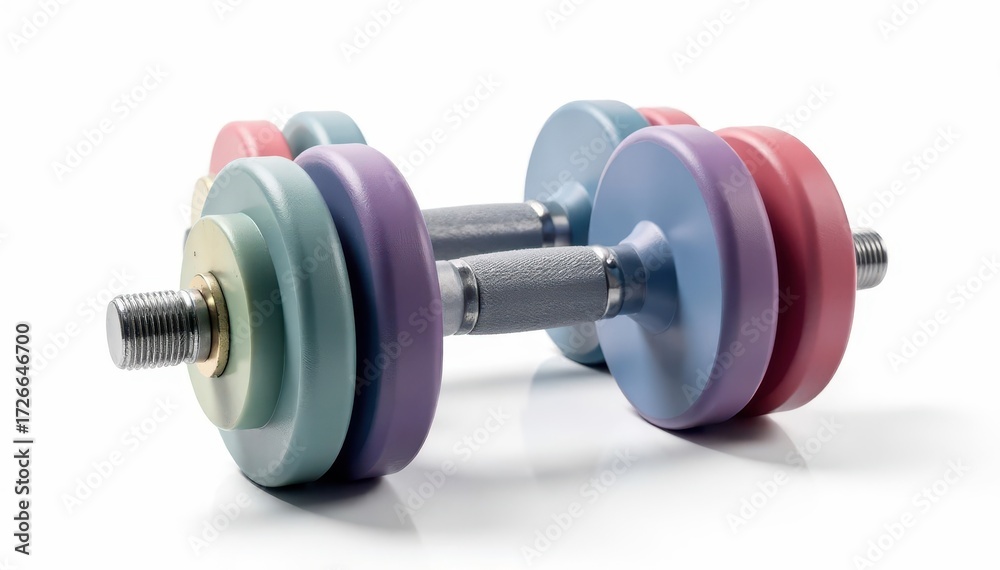 Fototapeta premium Pair of dumbbells isolated on white background, workout, graphic