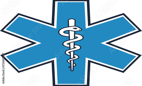 Star of life medical symbol with caduceus and serpent icon representing emergency services and healthcare professions isolated on transparent background