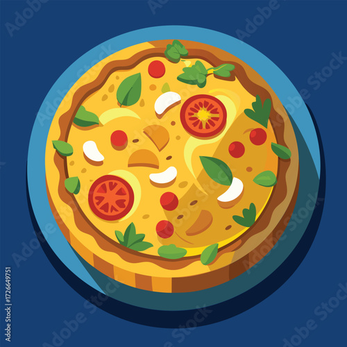Flat illustration of a quiche on a plate