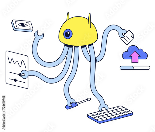 Artificial intelligence robot doing several tasks at once