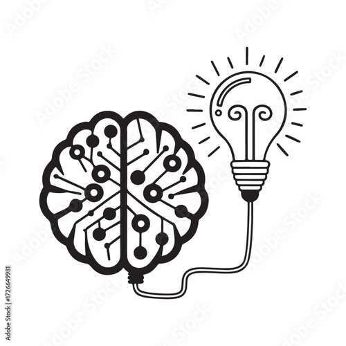 Artificial intelligence brain with glowing light bulb concept