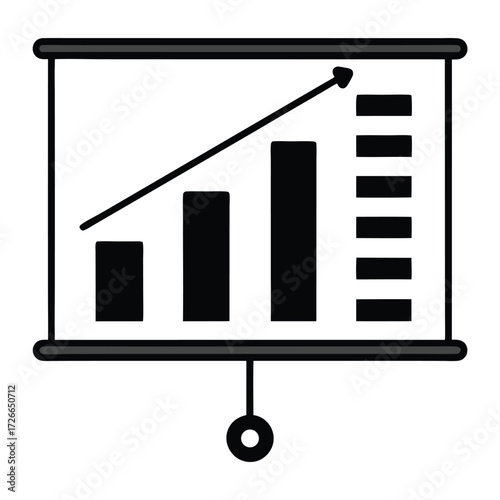 Projecting positive development with upward trending chart and supporting data points shown on the screen