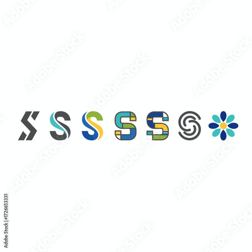 Creative collection of letter S logo designs and an abstract geometric flower symbol icon set for branding
