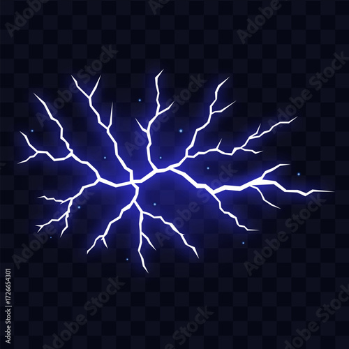 Manga thunder effect builds comic power background with energy manga spark branching wide. Manga thunder electric flash spreads horizontal bolt lines glowing with abstract impact vector.