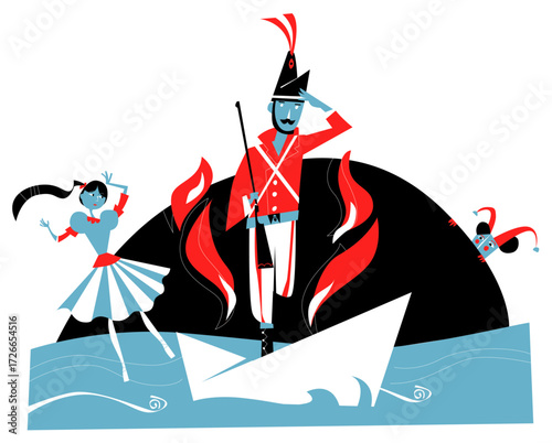 Steadfast Tin Soldier in Paper Ship. Fairy Tale, vector illustration
