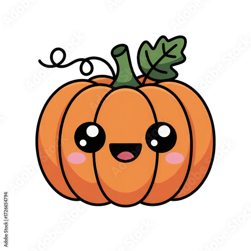 Cute cartoon pumpkin with a happy expression on transparent background