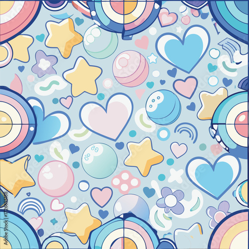Cute cartoon pattern with hearts. stars. and targets