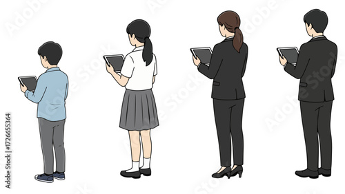 タブレットをもつ後ろ姿の男女