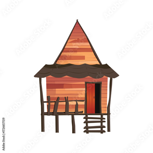 Wooden stilt house with traditional architecture