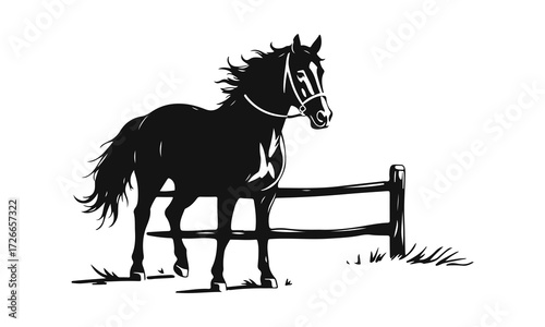 Horse silhouette illustration, farm horse drawing, wild horse sketch, stallion art design, equestrian graphic