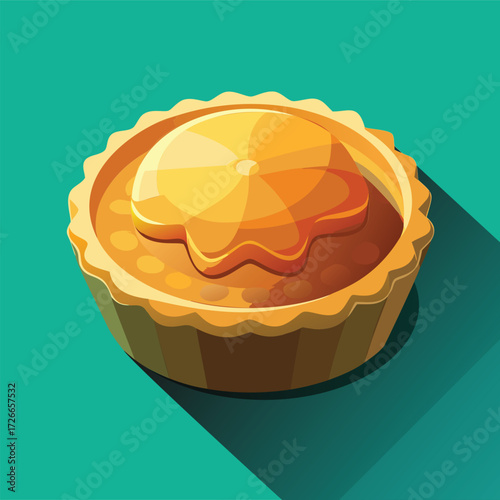 A golden tart with a sweet topping