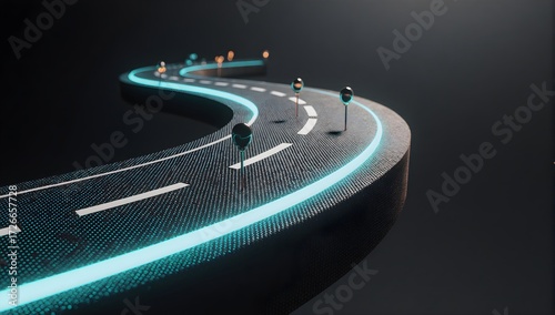 Futuristic Neon Road Map With Location Pins