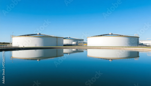 Water treatment plant with round reservoirs