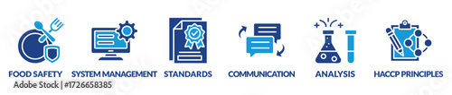 banner ISO 22000 food safety concept. Vector illustration with keywords and icons
