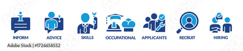 Job fair vector illustration advice, occupational choice job application and hiring concept