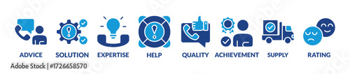 Banner customer service concept vector illustration with icons