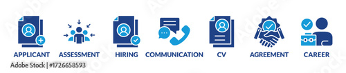 Banner job interview vector illustration concept with keywords and icons