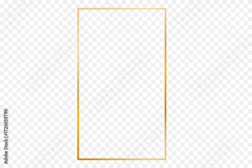 Golden rectangle frame. Luxury gold border on transparent background.