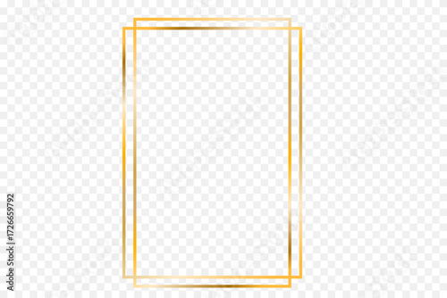 Golden rectangle frame. Luxury gold border on transparent background.