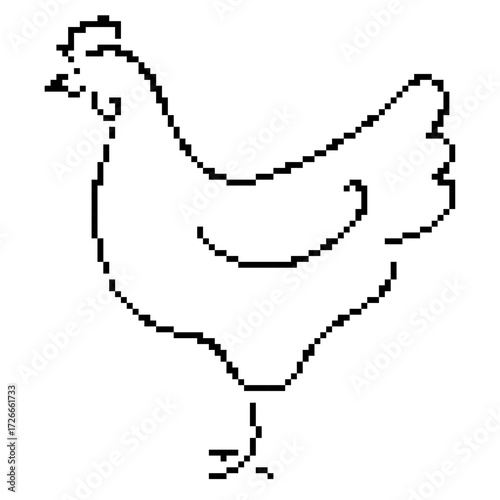 chicken pixel icon, 8-bit. Isolated vector illustration.